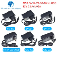TZT 100-240V AC to DC Power Adapter Supply Charger adapter 5V 12V 1A 2A 3A 0.5A EU Plug 5.5mm x 2.5mm Plug Micro USB for Arduino