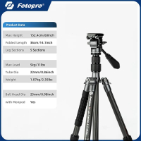 Fotopro X-GO CARBON VIDEO E 2 Carbon Fiber Travel Tripod Compact Camera Tripod with Ball Head Detach
