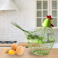 Iron Egg Basket Wire Mesh Egg Basket Farmhouse Chicken Shaped Egg Basket Holder for Kitchen Home Decor Countertop Easter Eggs