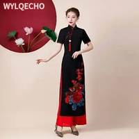 2024 traditional aodai dress vietnam vintage aodai dress+pants set oriental qipao dress cheongsam banquet evening dress vestido