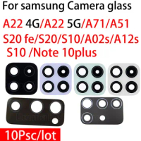 10Pcs/lot Rear Back Camera Glass Lens For Samsung A22 A71 A51 A02S A12S S10 Note10 Plus S20 FE 5G 4G With Adhesive Sticker
