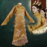 3 Designs Gold Qing Dynasty Embroidery Emperor Empress Palace Hanfu Costume for Newest TV Play Story of YanXi Palace