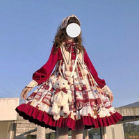 【現貨】爆米花Lolita裙子原創圣誕新年洛麗塔切替OP長袖連衣裙