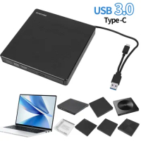 USB 3.0 Slim CD ROM Reader Rewriter Portable DVD&amp;CD-ROM Burner Player Type-C for Laptop Desktop PC Windows Linux Mac OS Apple