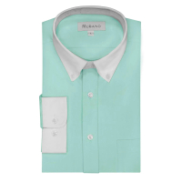 【MURANO】馬卡龍色系白領撞色長袖襯衫(台灣製、現貨、湖水綠)