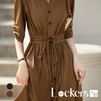 【Lockers 木櫃】春夏文藝排釦連身裙 L111052403(連身裙)