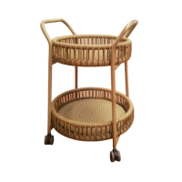 Hotel Restaurant Furniture Rattan Side Table Storage Trolley Kitchen Food Tea Coffee Serving Carts With Wheel for Home