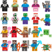 Cartoon Game Minecrafts Building Block Steve Creeper Pixel Characters Figures Assemble Building Toys Creeper Bricks Kids Toys