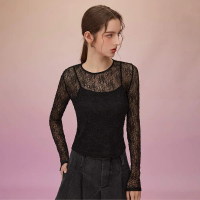 【SO NICE】兩件式透視感蕾絲上衣29441032黑#42 (XL)-42 (XL)