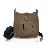 HERMES 愛馬仕 Evelyne 16 Amazone H LOGO迷你牛皮布肩背包 (象灰/金扣)