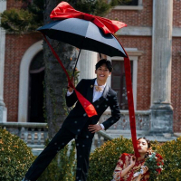 影樓古裝秀禾拍照道具紅色蝴蝶結外景旅拍樣片拍攝黑色雨傘透明傘