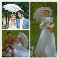 蕾絲白傘繡花傘影樓婚紗攝影道具拍照新娘洋舞蹈綢布長柄透明雨傘