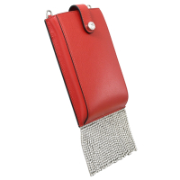 MIU MIU 質感小牛皮水鑽流蘇造型斜背釦式手機包(紅)