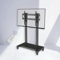 Modern wheeled movable remote control TV bracket Electric TV installation Metal height adjustable TV trolley for meeting room