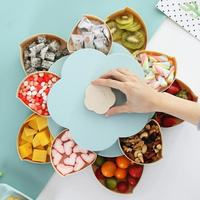 果盤 茶幾收納創意花瓣旋轉糖果盒帶蓋零食水果盤糖果盒家用干果盒客廳