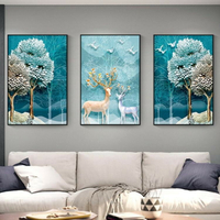 北歐風格裝飾畫現代簡約墻畫客廳壁畫沙發背景墻麋鹿掛畫三聯畫