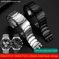 Stainless Steel Watchband Solid 23mm Silver Black For Swatch Men Irony Big Size Watch Strap Folding buckle Bracelet Accessories