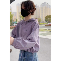 ✼เสื้อแจ็คเก็ต เสื้อคลุมกันแดด ผ้าร่ม มีซิป มีฮู้ด เบาบาง แบบสั้น สไตส์เกาหลี รุ่น901✪