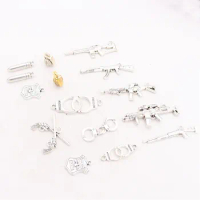 Police Weapons Metal Pendants, Tiny Handcuffs Charms, Badges Charms, Automatic Firearms Charms, Grenades Charms, Bullet Charms ，