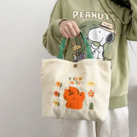 Thermal Lunch Bag Corduroy Canvas Lunch Box Cute Tiger Picnic Tote Cotton Cloth Small Handbag Dinner Container Food Storage Bags
