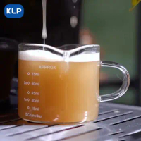 KLP Glass Measuring Cup Double Spout Espresso Shot Glass With Wood Handle Espresso Measuring Cup And Espresso Shot Glass With