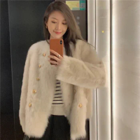 Miss Beast's Same Vintage Light Luxury Tuscan Fur All-in-one Coat Women's Double-breasted Lamb Wool Coat
