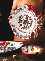 波西米亞碗家用陶瓷異形餐具手繪魚盤菜盤子大號水果沙拉碗湯面碗