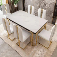 Metal Nordic Luxury Dining Table Kitchen Chairs Natural Design Center Dining Table Restaurant Marble Eettafel Home Furniture