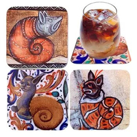 Non-Slip Cup Coasters 4pcs Water Absorbing Snail Cat Ceramic Coasters Tabletop Protection With Cork Base For Desks Restaurants