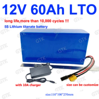 GTK 12v 60ah LTO battery pack Lithium titanate BMS 5S 14v for 1200w solar Solar TV speaker boat ups system + 10A Charger