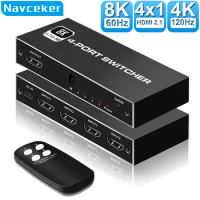 Navceker 8K HDMI 2.1 Switcher Selector 4K 120Hz HD Switch HDMI Splitter 4 In 1 Out 3 In 1 Out for laptop PC Switch TV Box PS5