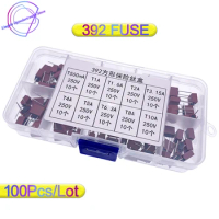 100Pcs/lot 392 square fuse package mixed box 8*4MM T500mA T1A T1.5A T2A T3.15A T4A T5A T10A 250V 10 specifications, 10 each