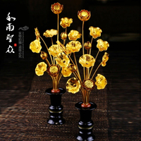 家居室內擺件日式花器供佛堂鎏金蓮花瓶寶瓶常花仿真花擺件13束
