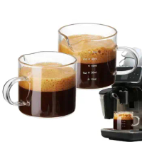 Espresso Measuring Cup 2PCS 75ml Clear Glass Shot Glasses with V-Shaped Mouth Milk Frothing Pitcher Espresso Cups with Handle