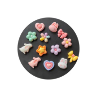 Easter Glossy Resin White Rabbit Head Animals Flower Star Bowknot Slimes Charms for Jewelry Making Earring Findings