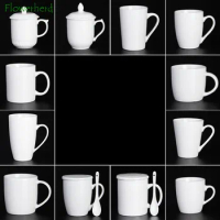 White Ceramic Mug Coffee Mug Coffee Cup Simple Cup Lid Spoon Coffee Mug with Lid Drinkware Coffeeware Teaware