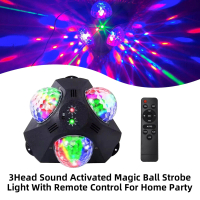 3Head Sound Activated Magic Ball Strobe Light With Remote Control For Home Party Disco Party Lights,