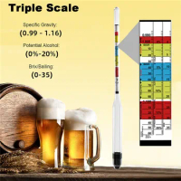 3 Scale Hydrometer Wine Sugar Meter Gravity ABV Tester Triple For Home Brew Beer Cider Alcohol Testing