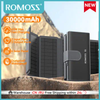 New ROMOSS Solar Power Bank 30000mAh 65W Solar Charger With 6 Solar Panels Powerbank Camping External Battery For Xiaomi iphone