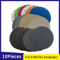 6 Inch Waterproof Hook &amp; Loop Sanding Discs 60-10000 Grit Flocking Sandpaper 150mm for Wet Dry Grinder Polishing, 10 Pieces