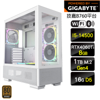 技嘉平台 i5十四核GeForce RTX 4060Ti{水冷聯隊}WIFI電競電腦(I5-14500/B760/16G/1TB)