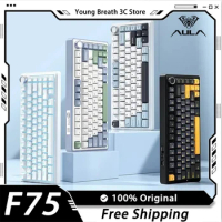 AULA F75 Mechanical Keyboard Three Mode Hot Swap Multifunctional Knob RGB Wireless Gaming Keyboard Gasket Pc Gamer Accessories