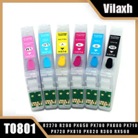 Vilaxh T0801 - T0806 Refillable Ink Cartridge For Epson Stylus P50 R265 PX650 PX700 PX800 PX710 PX720 PX810 PX820 R360 RX560