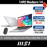 羅技滑鼠★ MSI 微星 14吋i7 輕薄效能筆電(Modern 14/i7-1355U/16G/512G SSD/Win11/F13MG-200TW)