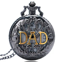 50pcs/lot Black Gold DAD Quartz Pocket Watch Men Father Gift Watches Flip Flop Watch Wholesale