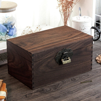黑胡桃實木復古小木盒收納儲物收藏木制帶鎖木箱子木質胡桃木盒子