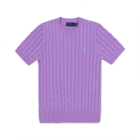 Polo Ralph Lauren RL 圓領熱銷刺繡小馬麻花針織毛衣(女)-(短袖款)-淺紫色