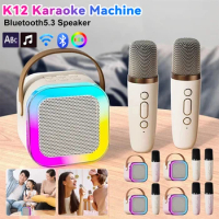 K12 Karaoke Machine Portable Wireless Bluetooth5.3 Speaker System with 1-2 Wireless Microphones RGB Colorful Lights Home Outdoor