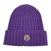 【MONCLER】品牌LOGO 針織羊毛毛帽-紫色(ONE SIZE)