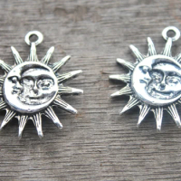 6pcs Sun and Moon Pewter Charm , Silver tone Sun and Moon Charm Pendant 25x30mm